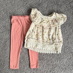 Jessica Simpson Floral Ruffle Top and Coral Leggings Set - 24 Mths